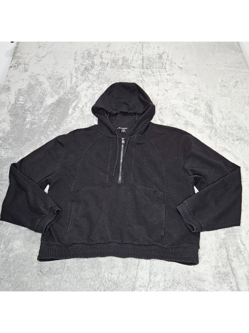 Athleta Hoodie Womens Large Black Retroterry 1/2 Zip Oversized Pullover
